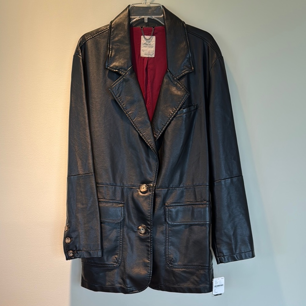 Free People / We the Free Black Vegan Faux Leather Oversized Jacket Blazer